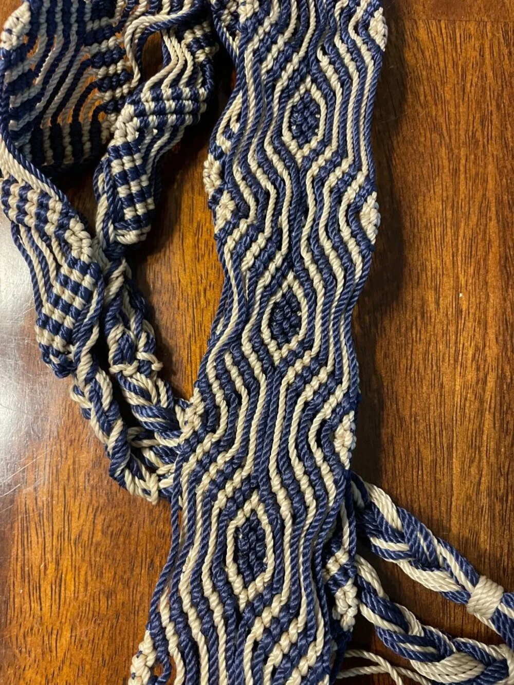 Woven Women's Tan & Navy Tie Belt Rope Braided Design 54